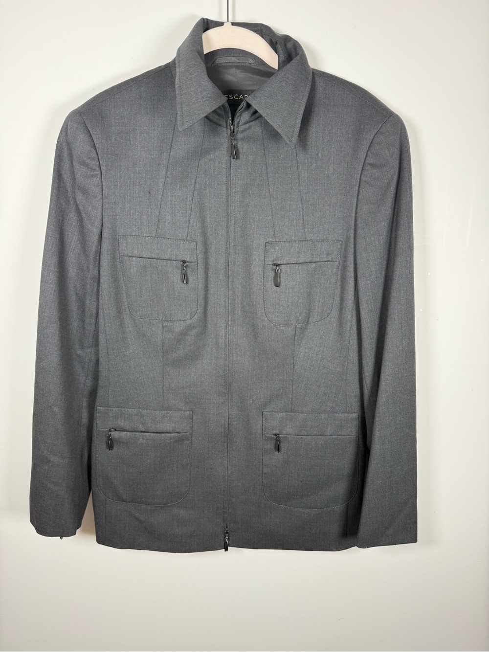 ESCADA | Grey Full Zip Military Utility Wool Jacket Size M / 40 P2P 19.5”